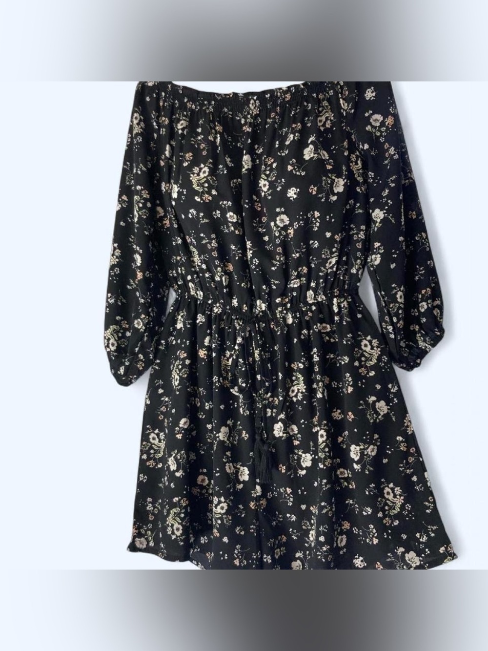 Lush black floral off the shoulder skort S